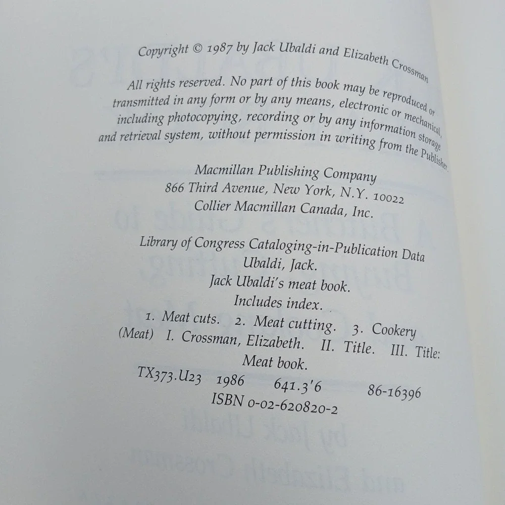 Jack Ubaldi's Meat Book A Butcher's Guide to Buying Cutting and Cooking Meat NOS